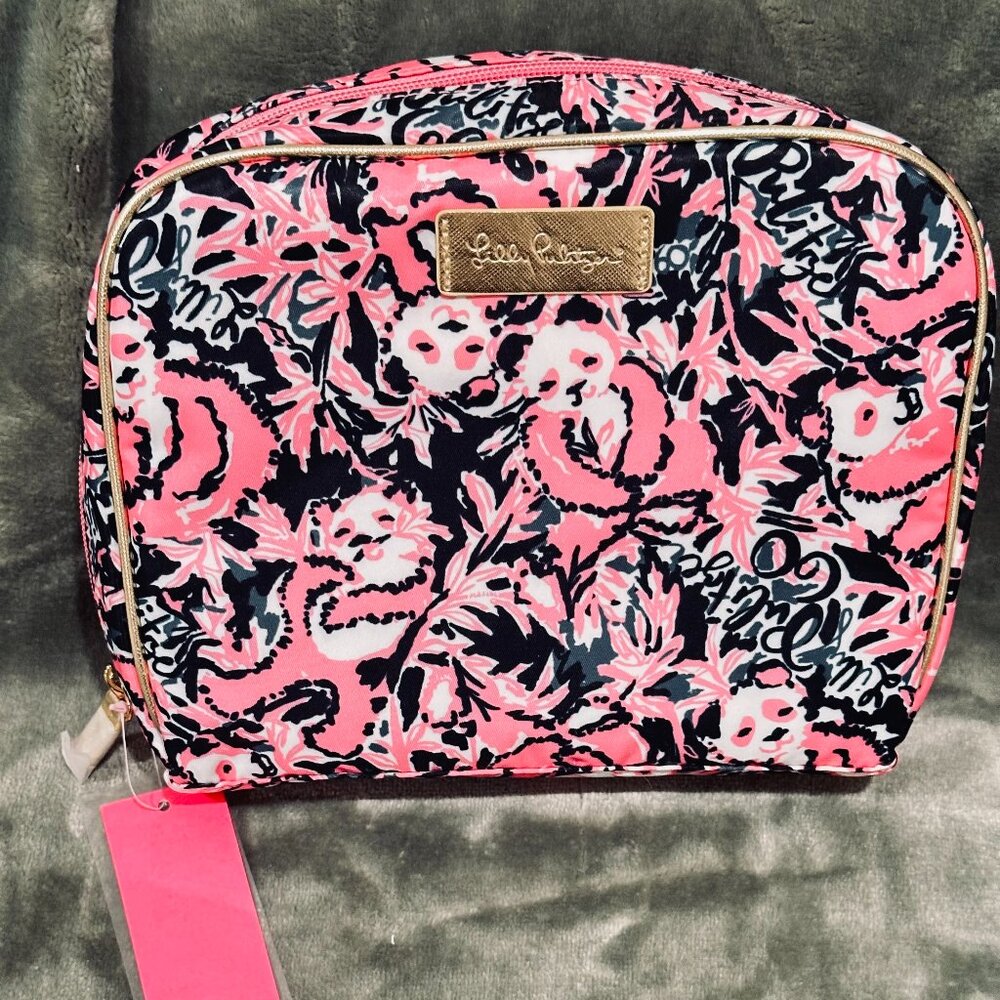 Lilly Pulitzer Escape Cosmetic Bag Hibiscus Pink "Hangin with My Boo"